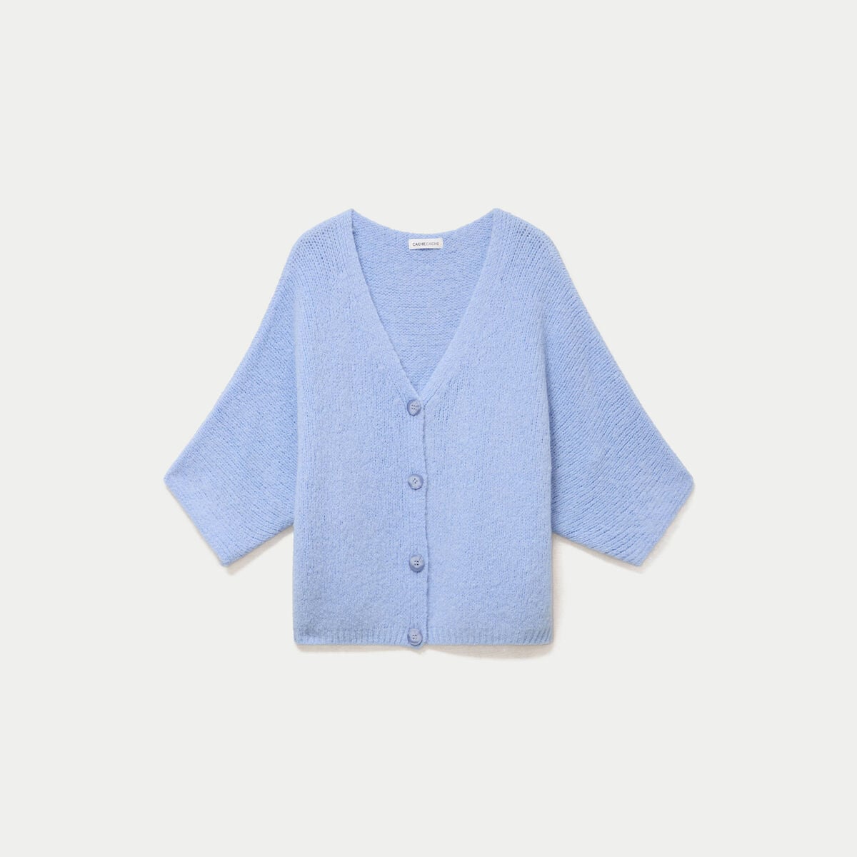 Gilet ample col v manches 3/4 bleu ciel femme