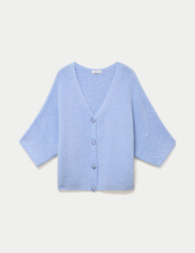 Gilet ample col v manches 3/4 bleu ciel femme