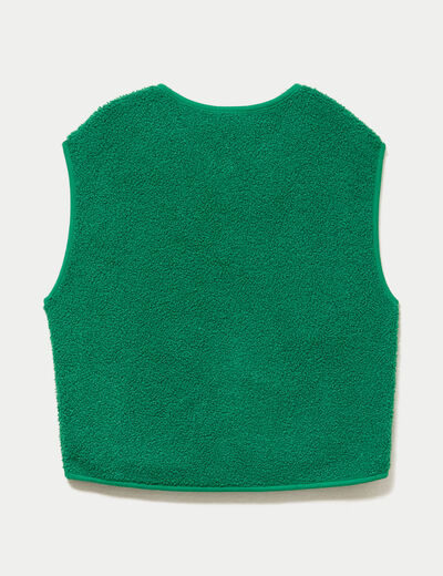 Veste sans manches fausse fourrure vert fonc&eacute; femme