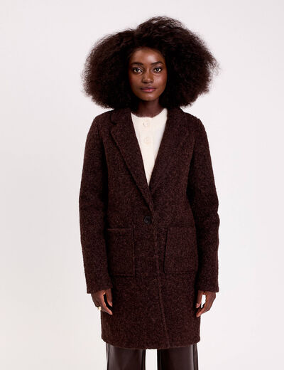 Manteau bouclette marron fonc&eacute; femme