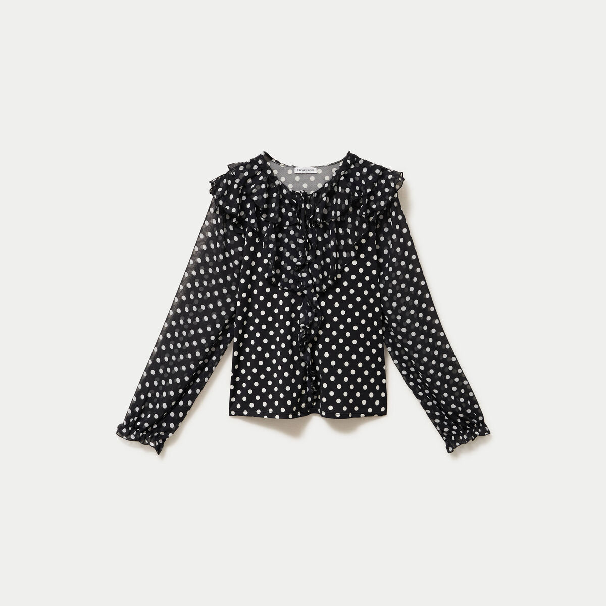 Blouse droite voile manches longues noir femme