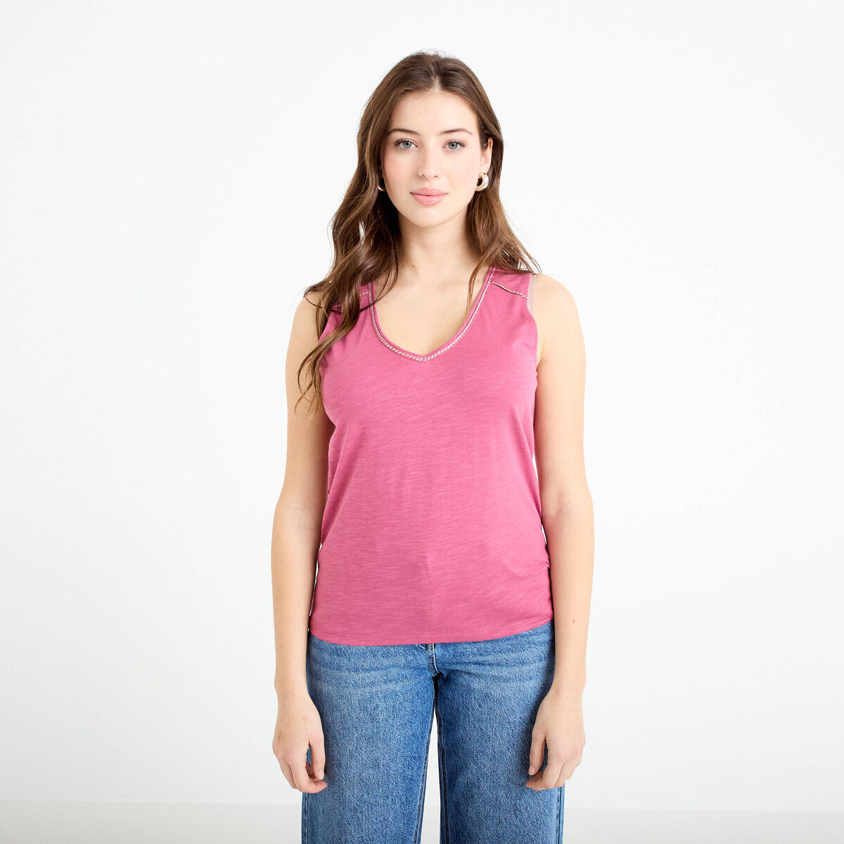 D&eacute;bardeur col v vieux rose femme