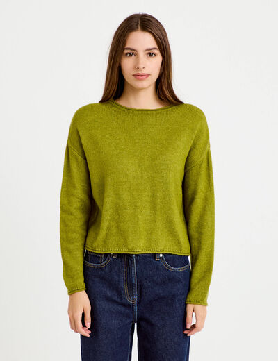 Pull manches longues vert fonc&eacute; femme