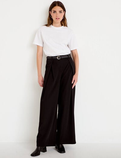 Pantalon large avec ceinture amovible noir femme