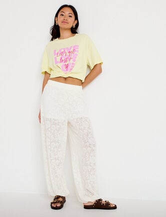 Pantalon bouffant taille standard ecru femme