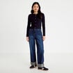 Gilet ajust&eacute; cropped col rond bleu marine femme