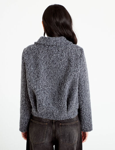 Veste manches longues col tailleur gris fonc&eacute; femme