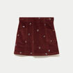 Jupe courte trap&egrave;ze en velours brod&eacute; marron femme
