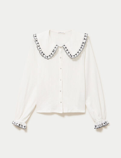 Blouse broderie manches longues ecru femme