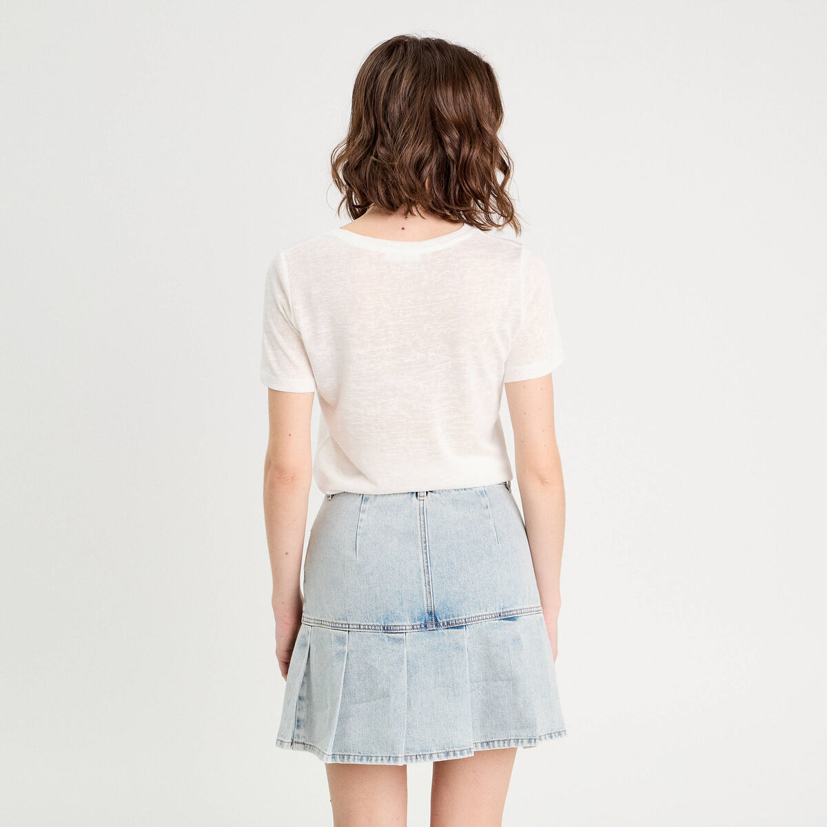 T-shirt d&eacute;tail noeud ecru femme