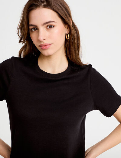 T-shirt col rond manches courtes noir femme