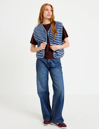 Gilet sans manches effet bouclette marron fonc&eacute; femme