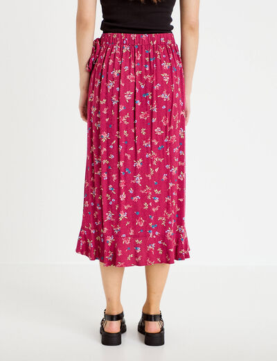 Jupe longue portefeuille rose framboise femme