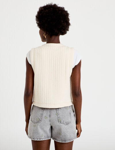 Veste droite sans manches col rond ecru femme