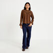 Blouse droite manches longues pliss&eacute;e marron femme
