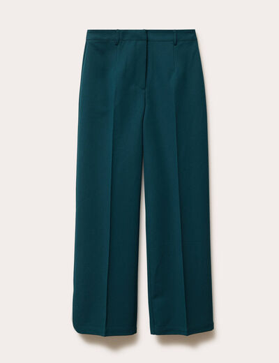 Pantalon large taille haute vert fonc&eacute; femme