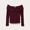 T-shirt c&ocirc;tel&eacute; col bardot violet fonc&eacute; femme