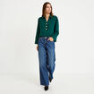 Blouse manches longues vert fonc&eacute; femme