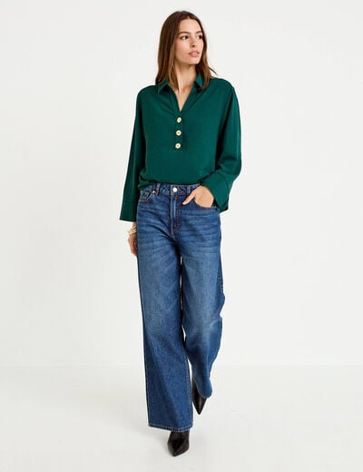 Blouse manches longues vert fonc&eacute; femme