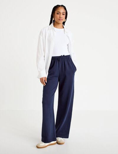 Pantalon large style jogging bleu marine femme