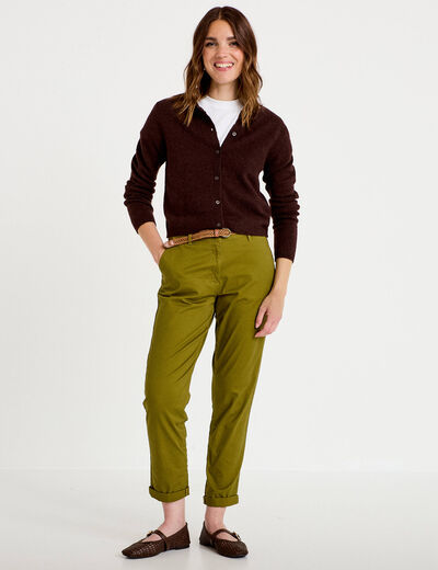Pantalon chino 7/8&egrave;me vert kaki femme