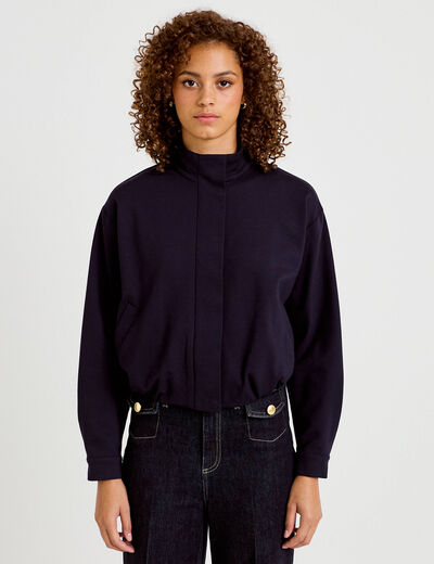 Veste cropped bas resserr&eacute; bleu marine femme