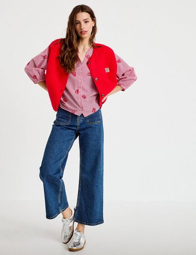 Veste sans manches fausse fourrure rouge femme