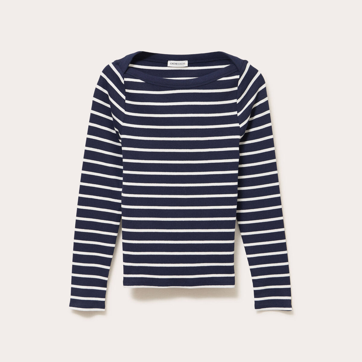 T-shirt col bateau bleu marine femme