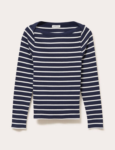 T-shirt col bateau bleu marine femme