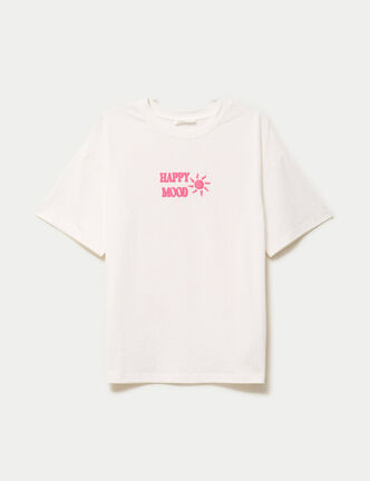 T-shirt col rond manches courtes ecru femme