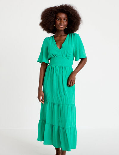 Robe &eacute;vas&eacute;e col v vert femme