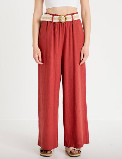 Pantalon large avec ceinture amovible vieux rose femme