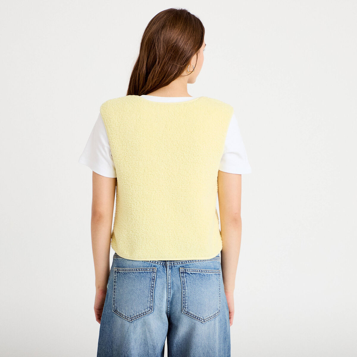 Veste sans manches effet polaire jaune clair femme
