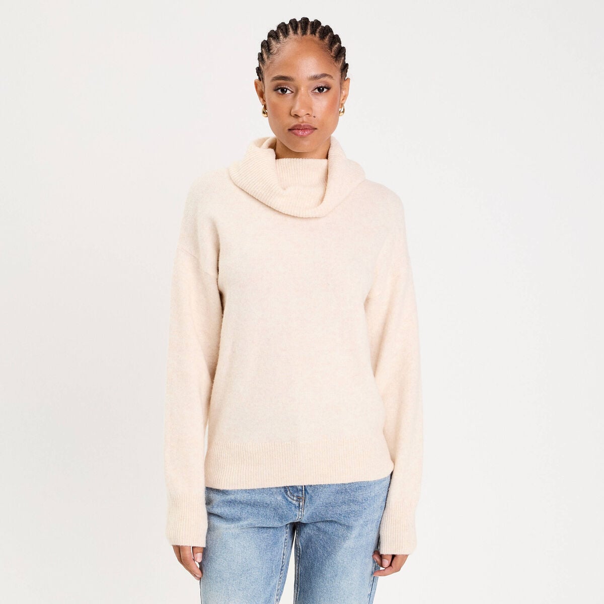 Pull avec col roul&eacute; ecru femme