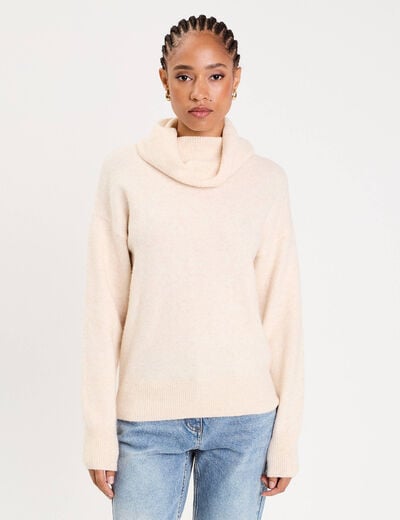Pull avec col roul&eacute; ecru femme