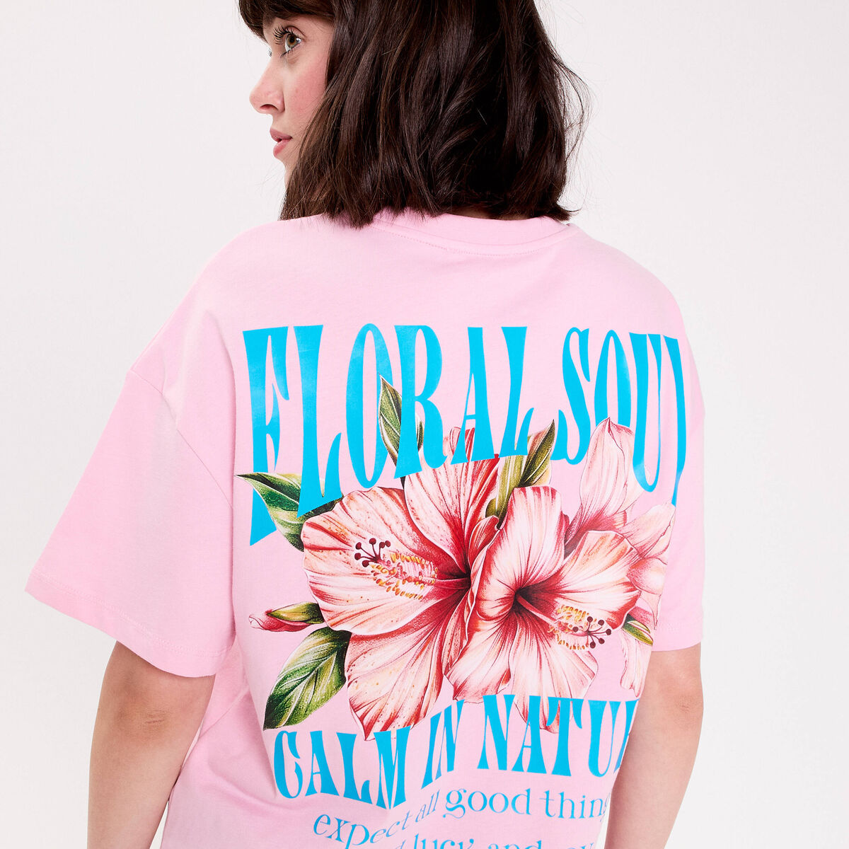 Top oversize manches courtes longues rose poudr&eacute;e femme