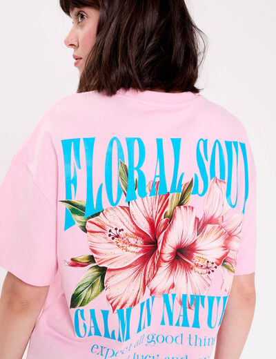 Top oversize manches courtes longues rose poudr&eacute;e femme