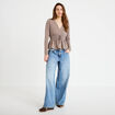 Blouse cintr&eacute;e col v manches longues beige femme