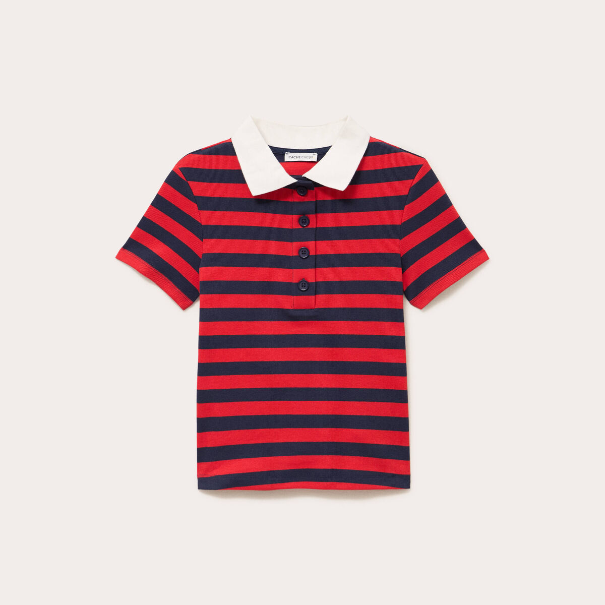 T-shirt c&ocirc;tel&eacute; col polo rouge femme