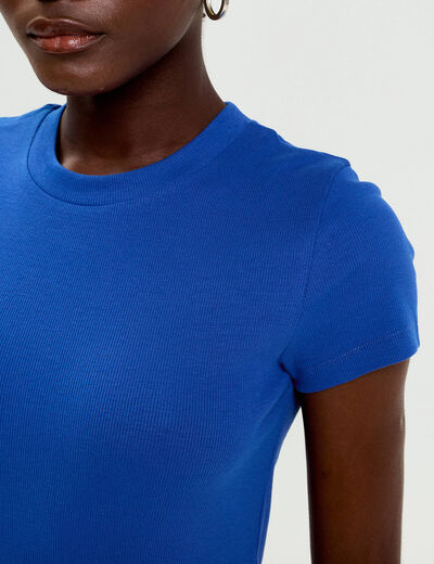 T-shirt c&ocirc;tel&eacute; ajust&eacute; manches courtes bleu electrique femme
