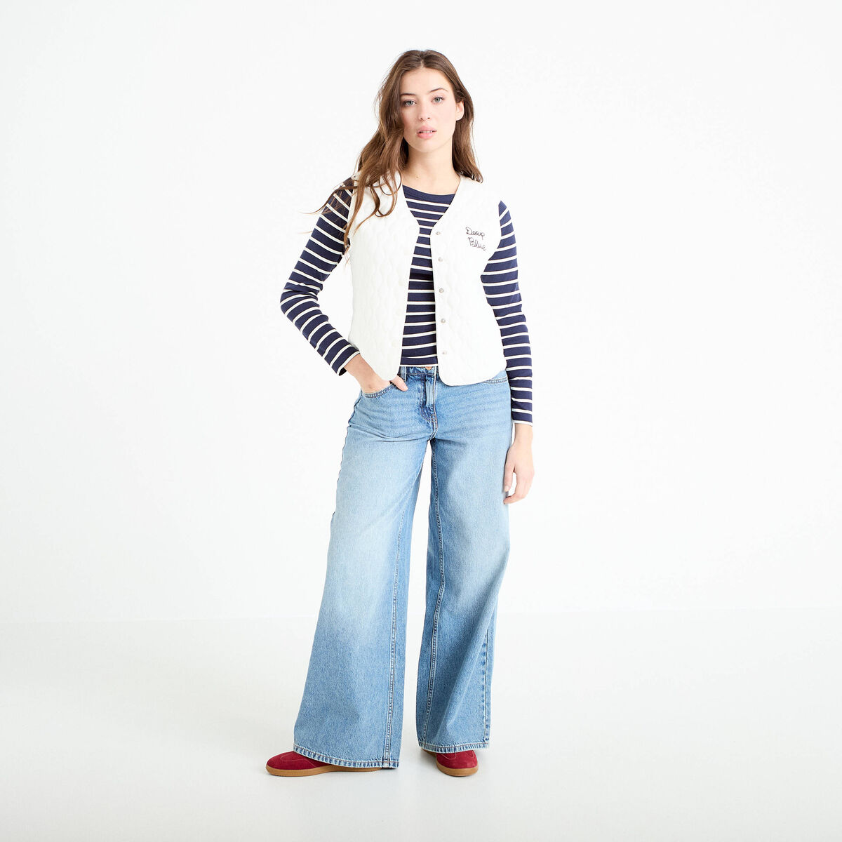 Gilet sans manches matelass&eacute; ecru femme