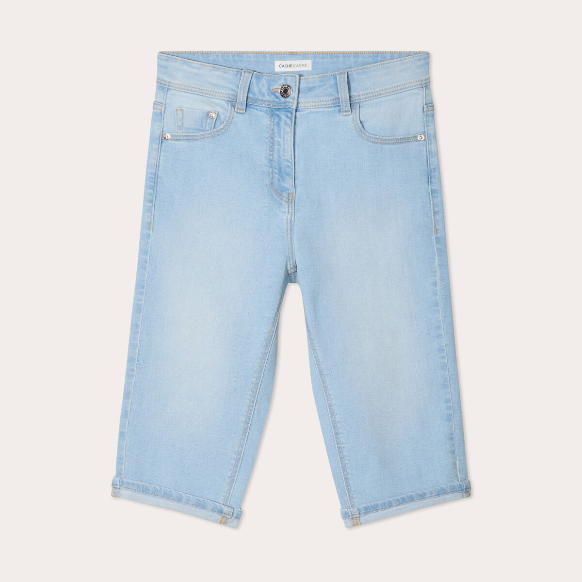 Bermuda skinny en jean denim bleach femme