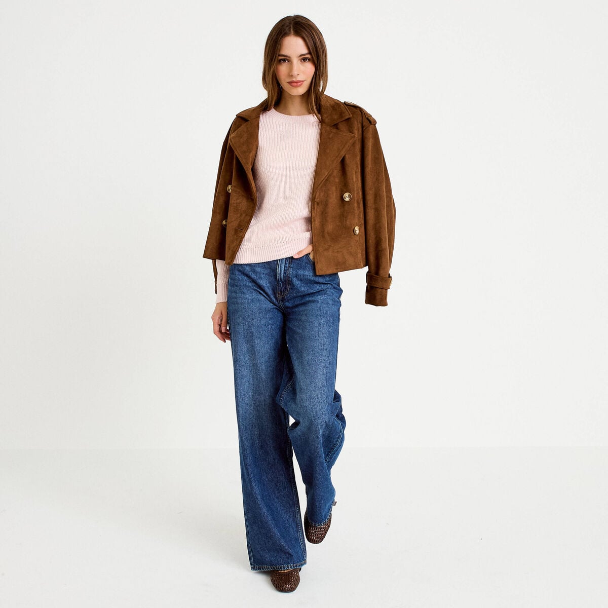 Pull manches longues brillant rose clair femme