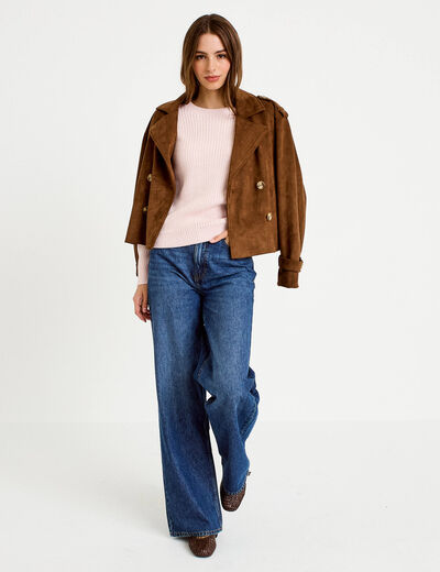Pull manches longues brillant rose clair femme