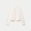 Veste tweed droite cropped col rond ecru femme