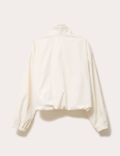 Veste col montant bas resserr&eacute; dentelle ecru femme