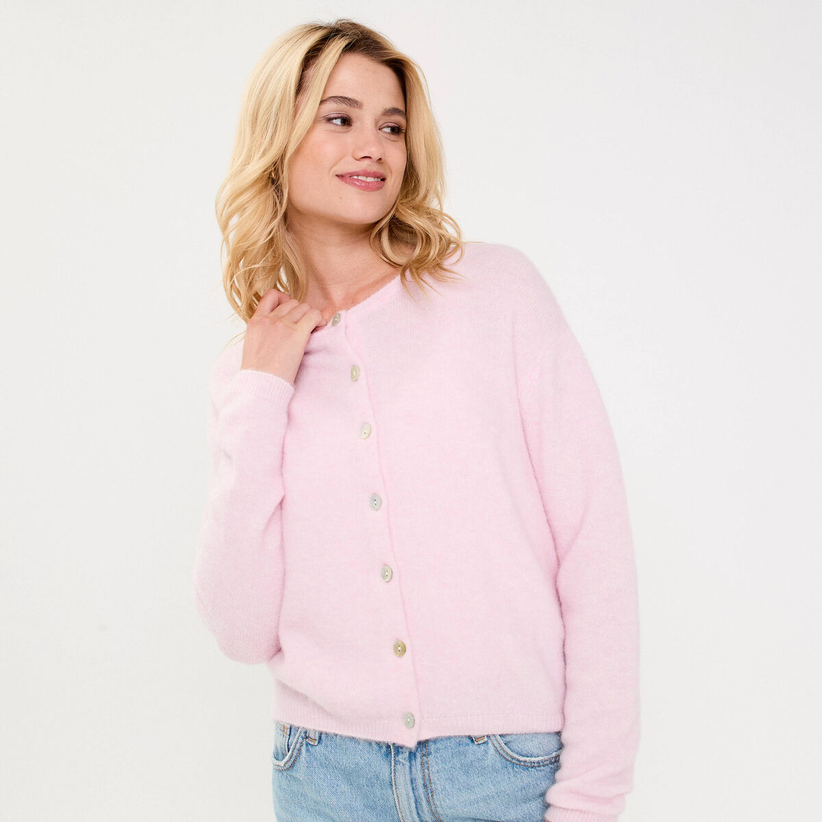 Gilet manches longues rose clair femme