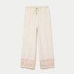 Pantalon large bi-mati&egrave;re pliss&eacute; ecru femme