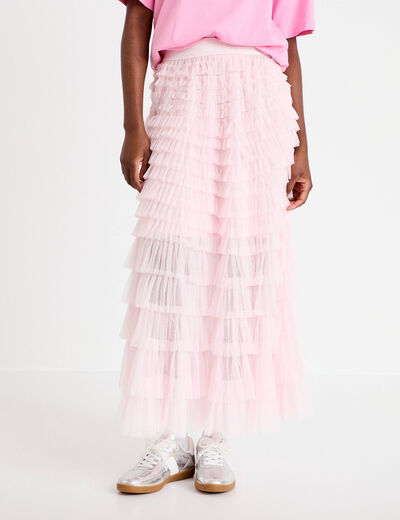 Jupe longue &eacute;vas&eacute;e rose clair femme