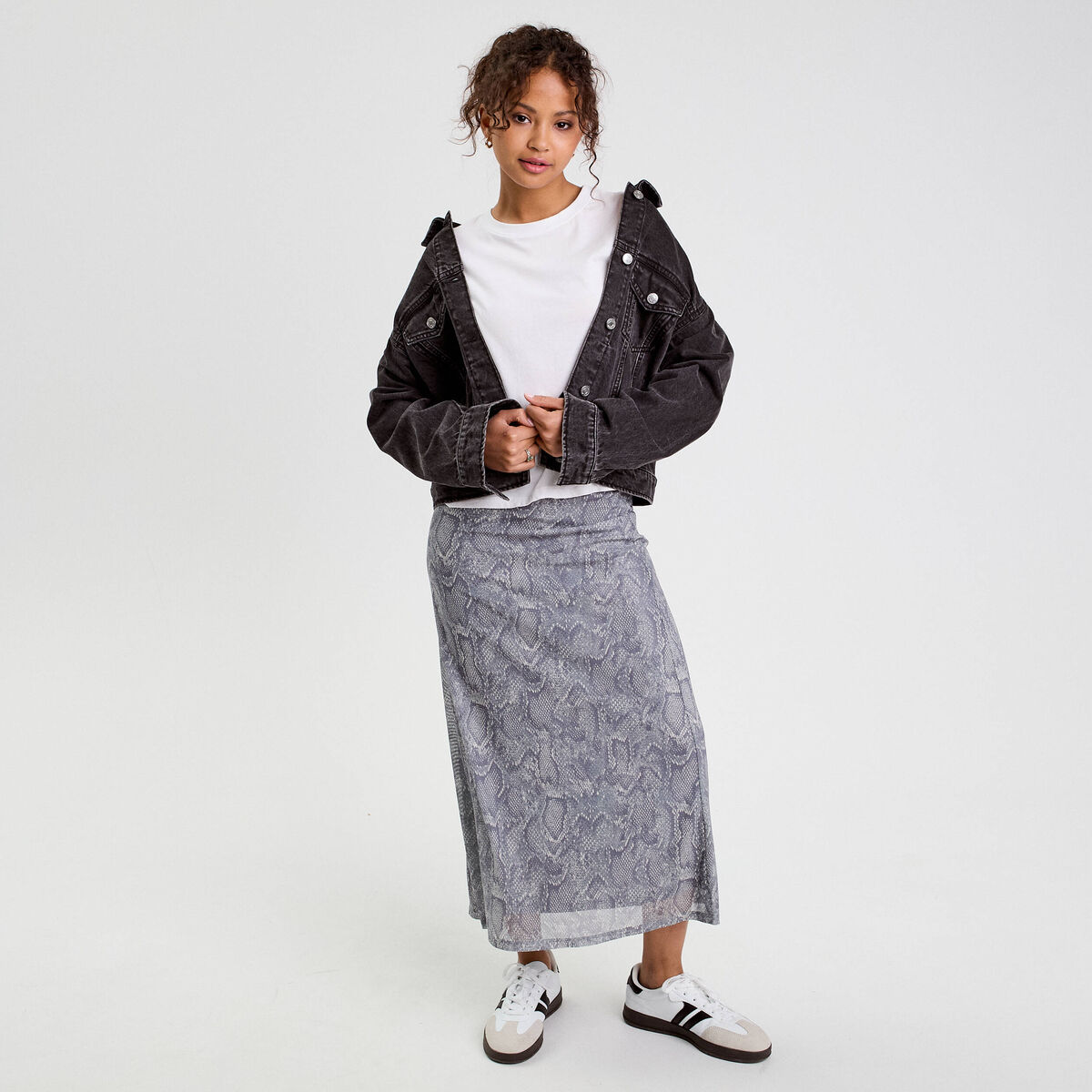 Jupe longue &eacute;vas&eacute;e bleu gris femme